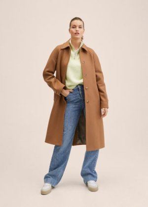 Woollen coat with belt medium brown - Woman - M - MANGO