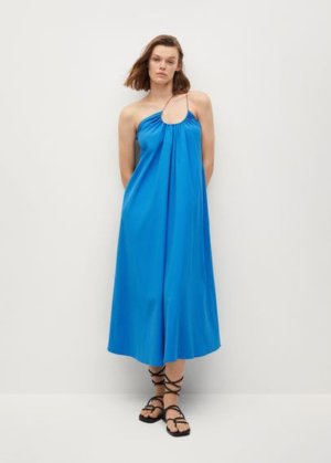 Wrap neckline dress blue - Woman - 14 - MANGO