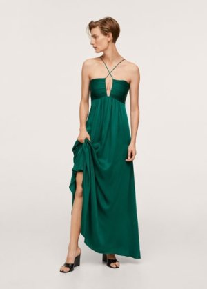 Wrap neckline dress green - Woman - 14 - MANGO