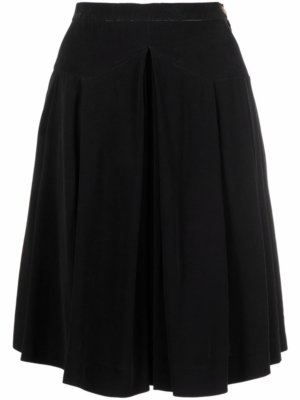 Chanel Pre-Owned 1990s CC button pleated skirt - Black