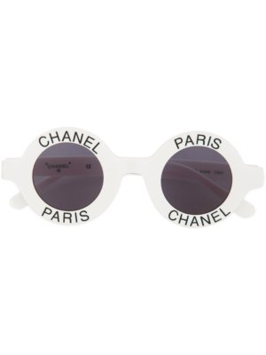 Chanel Pre-Owned 1990s logo-stamped round sunglasses - White