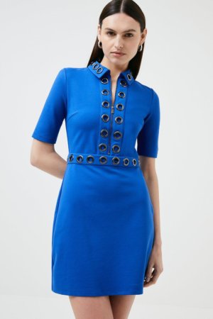 Karen Millen Collared Eyelet Jersey Dress -, Blue
