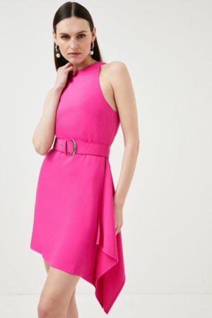 Karen Millen Compact Viscose Asymmetric Drape Mini Dress -, Pink