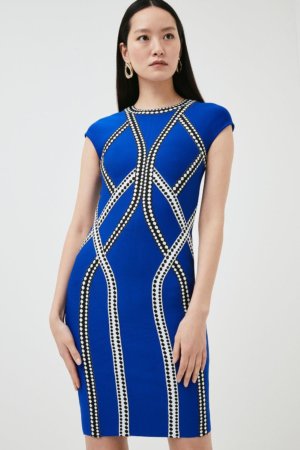 Karen Millen Contoured Jacquard Bandage Knit Bodycon Dress -, Blue