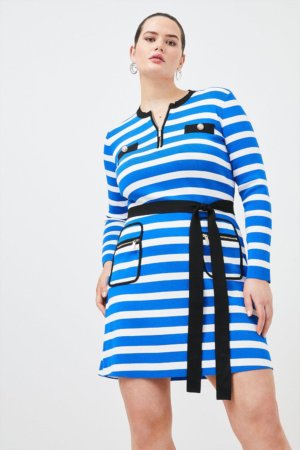 Karen Millen Curve Contrast Tipped Striped Knit Dress -, Blue