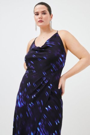 Karen Millen Curve Relentless Satin Crepe Woven Slip Dress -, Blue
