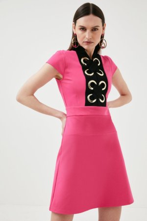 Karen Millen Eyelet Trim Detail Jersey Dress -, Pink