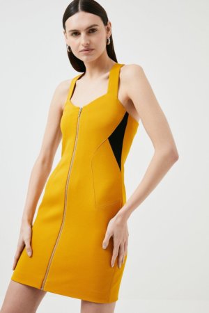 Karen Millen Italian Structured Jersey Strap Detail Dress -, Yellow