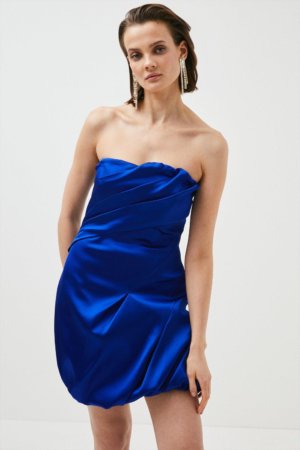 Karen Millen Italian Structured Satin Bandeau Dress -, Blue