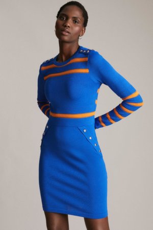 Karen Millen Nautical Sheer Stripe Knit Dress -, Blue