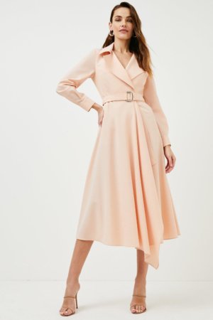 Karen Millen Polished Wool Blend Drape Belted Shirt Dress -, Pink