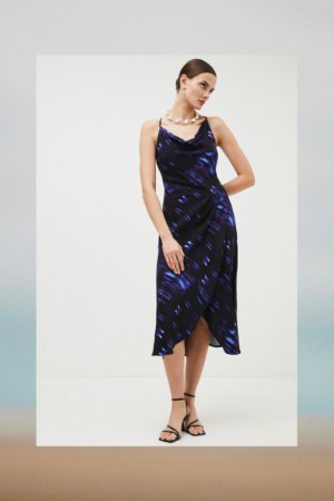Karen Millen Relentless Satin Back Crepe Woven Slip Dress -, Blue