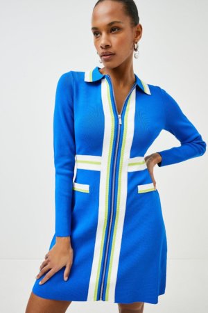 Karen Millen Sporty Full Needle Long Sleeve Knit Dress -, Blue