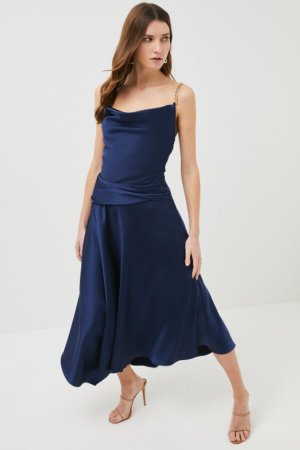 Karen Millen Tailored Satin Drape Cami Dress -, Blue