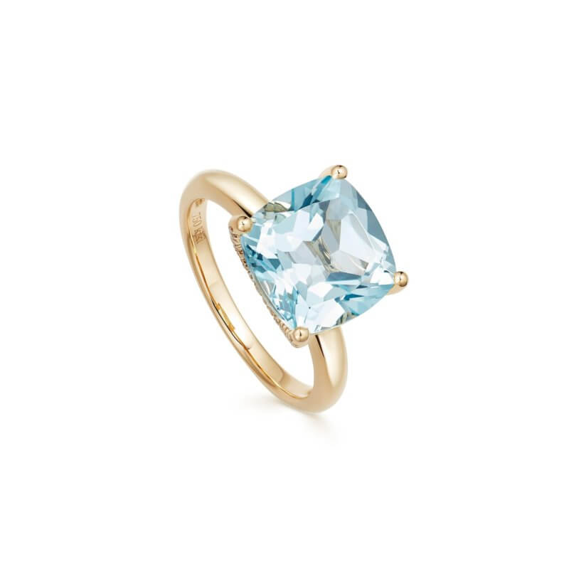 Kiki Cushion 18ct Yellow Gold, Diamond Claw & Blue Topaz Ring - Ring Size M