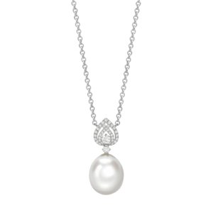 Pearls 18ct White Gold, Pearl and Tiered Pear Diamond Detail Necklace