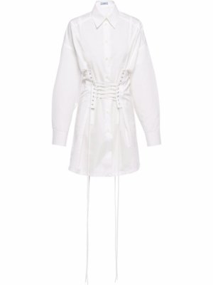 Prada lace-up shirt dress - White