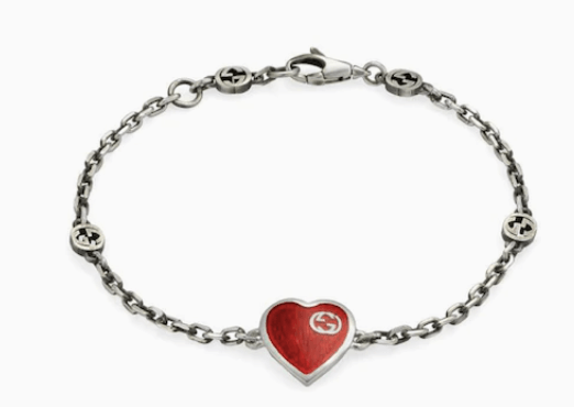 valentines gift ideas for her GUCCI | Exclusive Gucci Heart Aged Finish Sterling Silver And Red Enamel Bracelet | £260.00