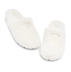 Prada | shearling logo-plaque slippers | £770