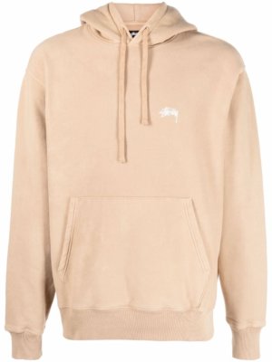 Stussy logo-embroidered cotton hoodie - Neutrals