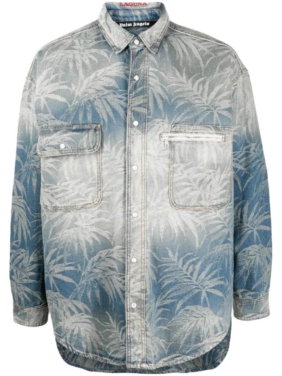 Palm Angels palm-print oversized denim shirt