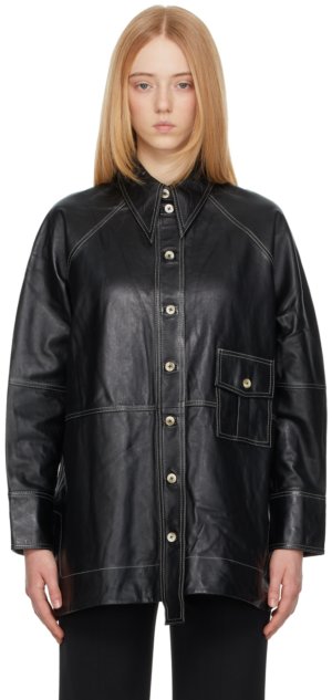 GANNI Black Leather Oversized Shirt