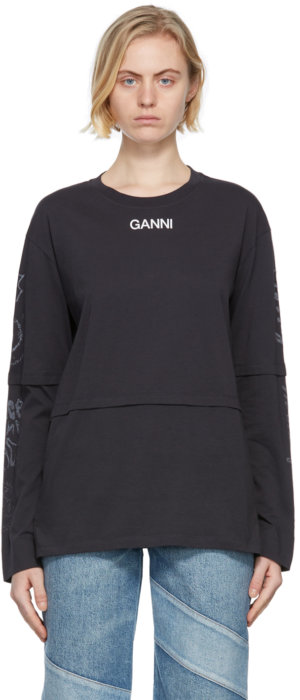 GANNI Black Space Graphic T-Shirt