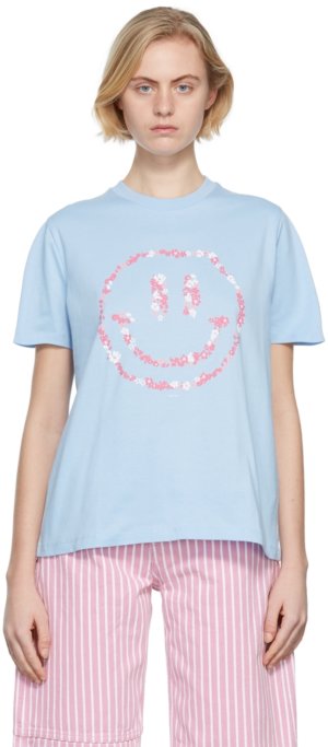 GANNI Blue Smiley T-Shirt