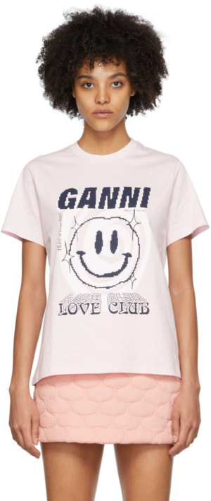 GANNI Pink 'Love Club' T-Shirt
