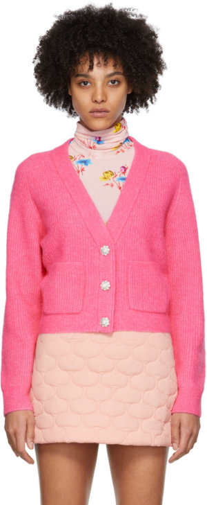 GANNI Pink Relaxed Wool Cardigan
