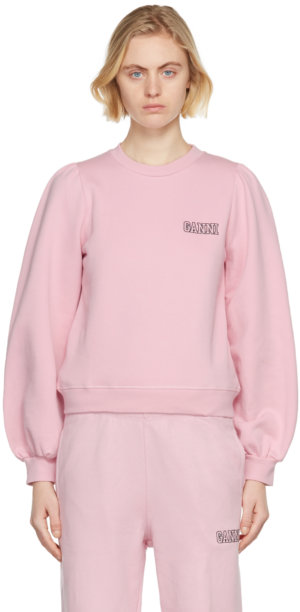 GANNI Pink Software Isoli Puff Shoulder Sweatshirt