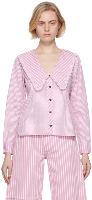 GANNI Pink & White Cotton Stripe Shirt