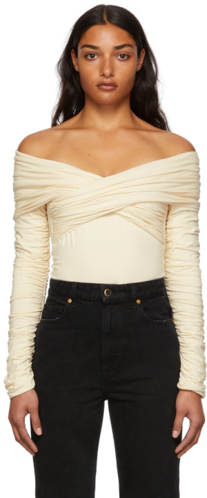 Khaite Off-White Off-Shoulder Lili Bodysuit