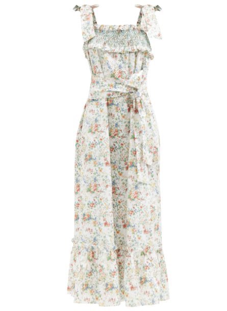 LORETTA CAPONI Armida smocked floral-cotton-poplin dress £525