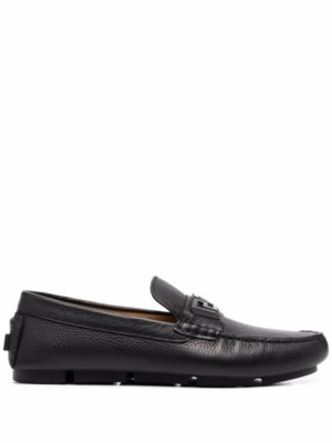 Versace Greca-band pebbled leather loafers - Black