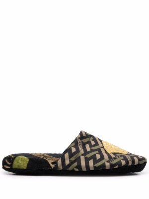 Versace logo embroidered slippers - Green