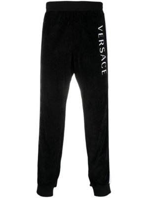 Versace logo stripe print track pants - Black