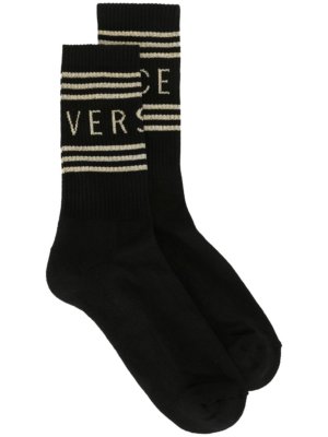 Versace logo stripe socks - Black