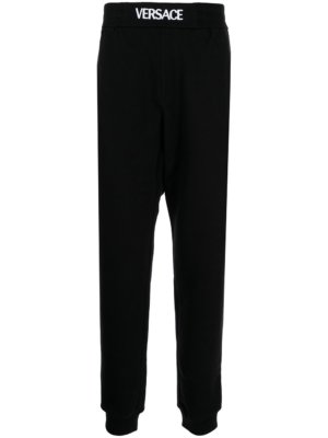 Versace logo-waistband jersey track pants - Black