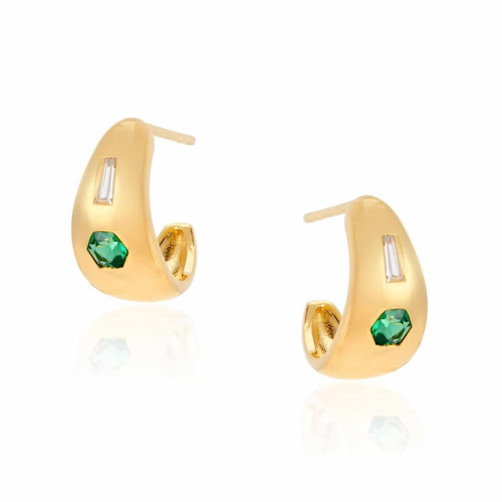 Fortnum and Mason | V by Laura Vann Jada Chubby Gold-Plated Sterling Silver Mini Hoop Earrings, Green | £95