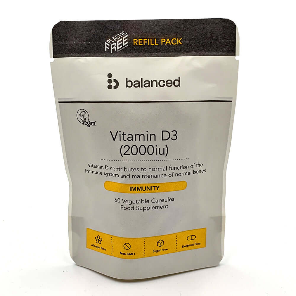 Balanced Vitamin D3 Refill 60 Caps Vegan. Vitamin D3 2000iu. Health