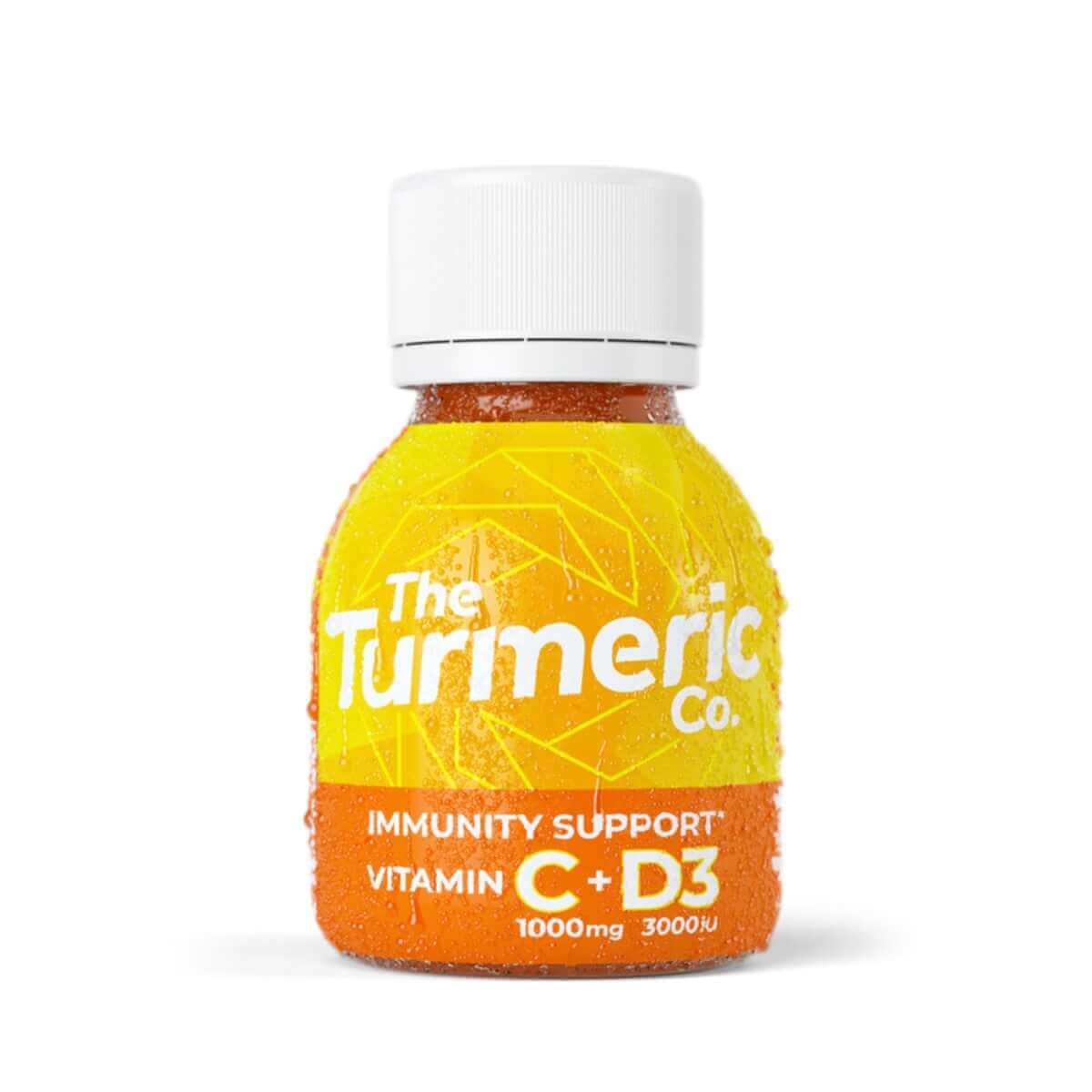 The Turmeric Co Raw Turmeric Vitamin C & D3 Shot 60ml. Vitamin C 1000mg + D3 3000iu