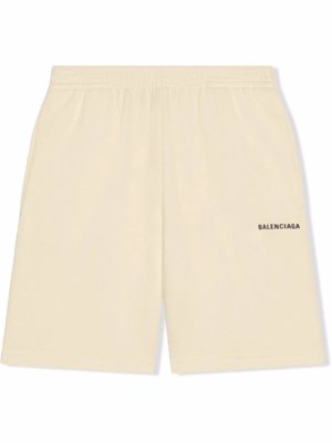 Balenciaga Kids logo-print cotton track shorts - Neutrals