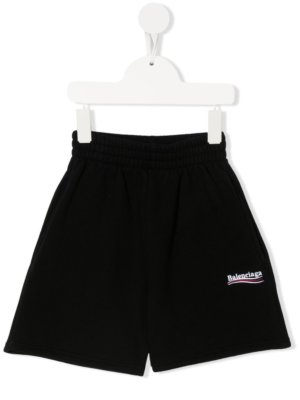Balenciaga Kids logo-print jogging shorts - Black