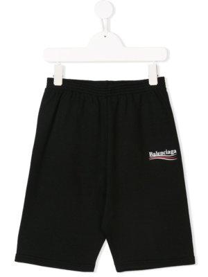 Balenciaga Kids logo-print running shorts - Black