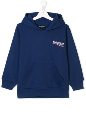 Balenciaga Kids logo printed hoodie - Blue