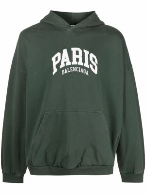 Balenciaga Paris logo-print pullover hoodie - Green