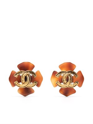 Chanel Pre-Owned 1994 CC tortoiseshell-effect clip-on earrings - Brown