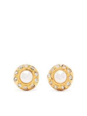 Chanel Pre-Owned faux-pearl rhinestone clip-on earrings - Gold