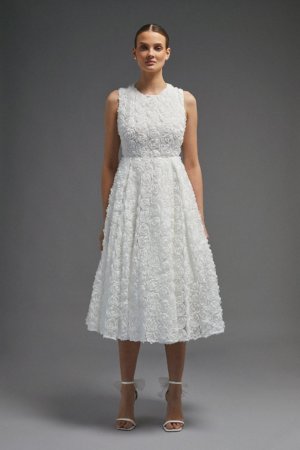 Coast 3d Floral Full Skirt Midi Dress -, Ivory